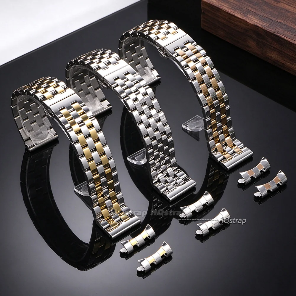 Arc End Stainless Steel Watch Strap 12mm 14mm 16mm 18mm 19mm 20mm 21mm 22mm Universal Bracelet Business Wristbelt Accessories