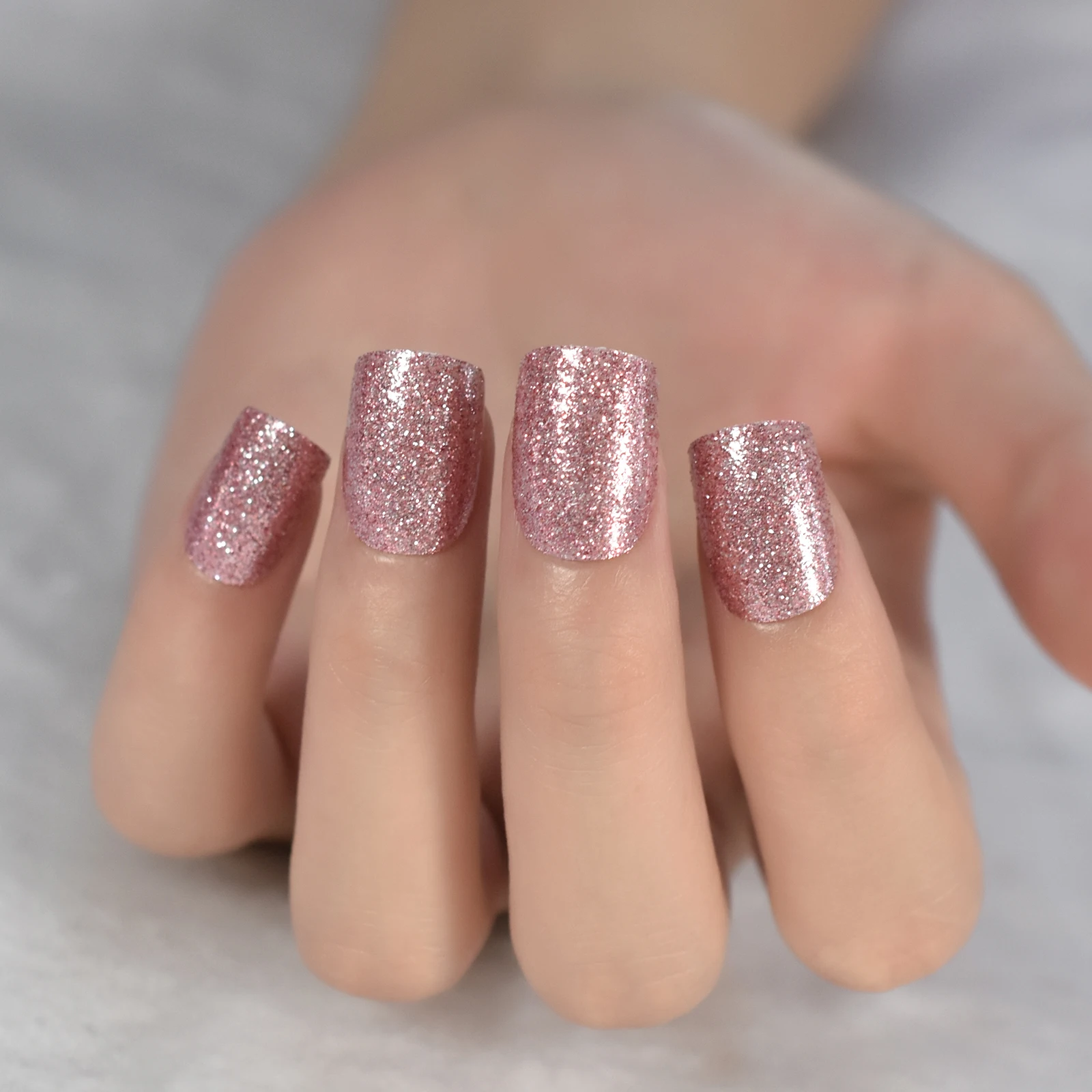 Diariamente reutilizável luz roxo rosa glitter imprensa em unhas salão de beleza diy manicure curto squoval falso acrílico dicas da arte do prego