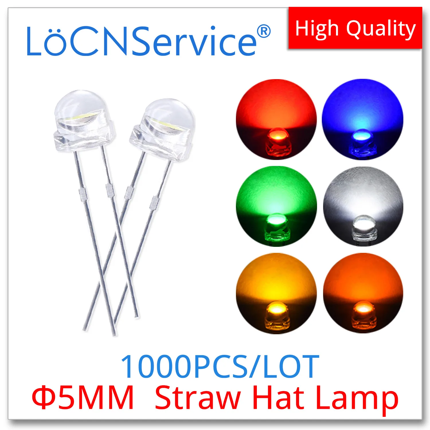 

1000PCS 5mm F5 DIP LED Red Blue Green White Yellow Orange Straw Hat Lamp Light-emitting diodes (leds) bead light High quality