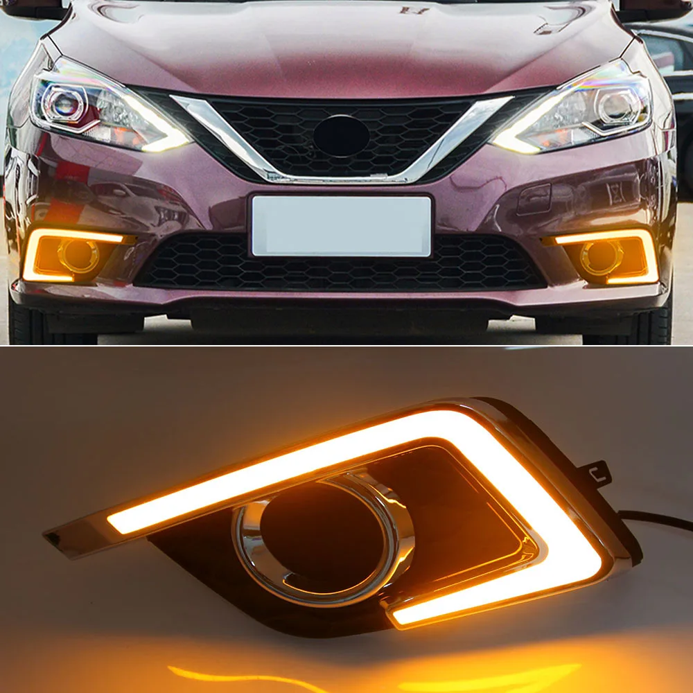 

2PCS For Nissan Sentra Sylphy 2016 2017 2018 2019 LED Daytime Running Light Yellow Turn Signal Light Bumper DRL