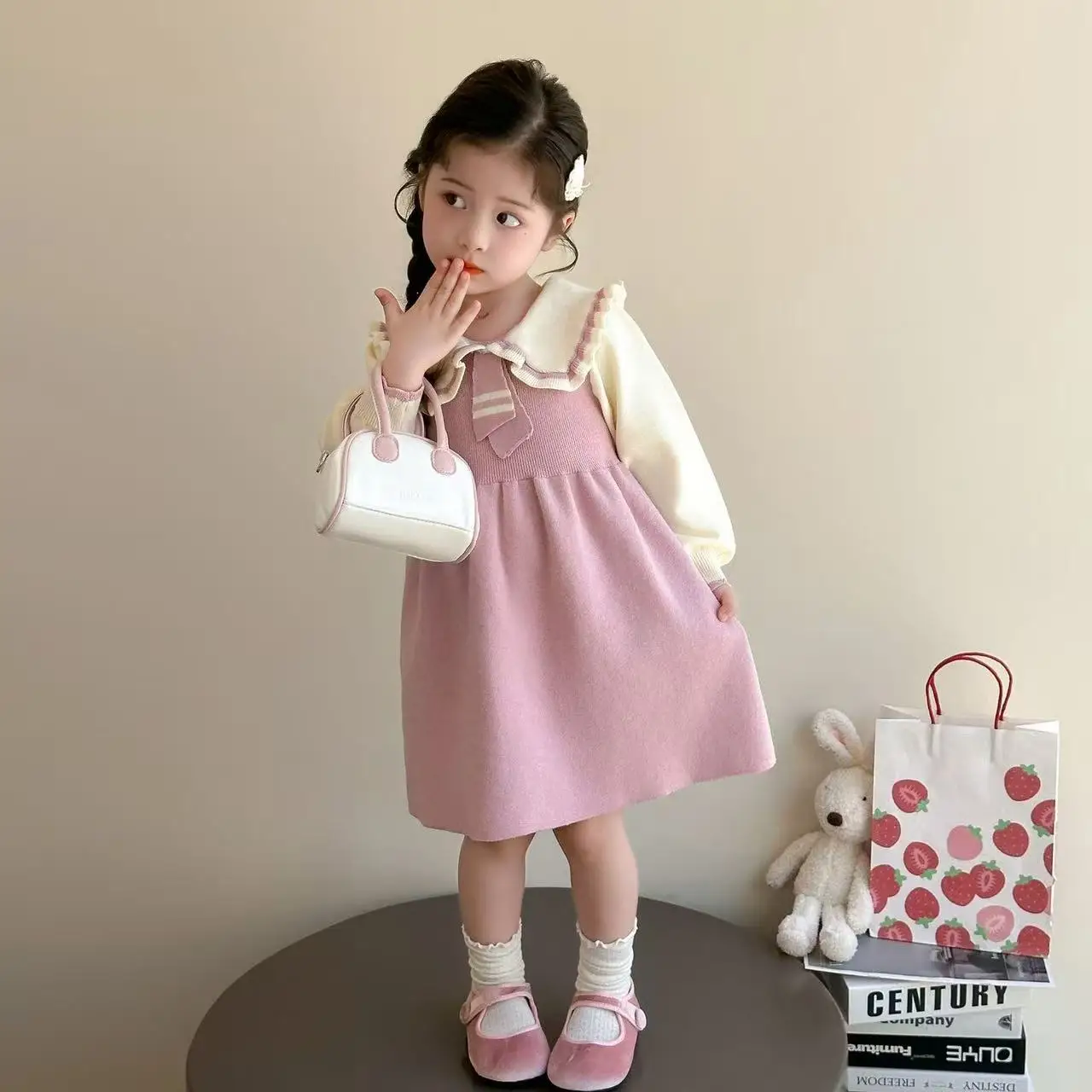 Baby Girls' Dress Autumn And Winter 2026 New Collection Children's Long Sleeve Knitted Sweater Princess Dress 90-150CM