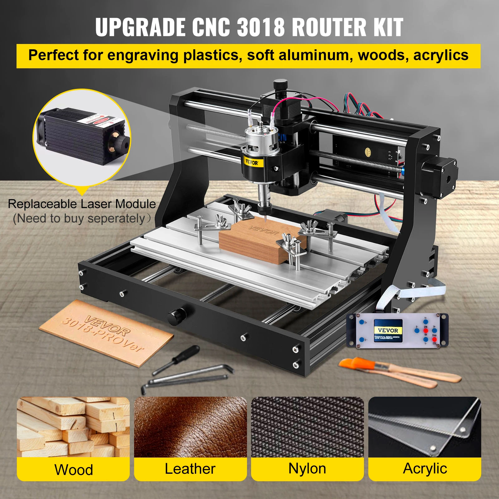 VEVOR Minigraveerder CNC 3018 Pro 300×180×45mm CNC-machine GRBL-bediening, met offline controller 3-assige graveermachine voor hout