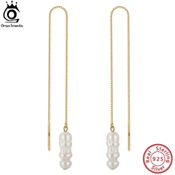 ORSA JEWELS Handmade 925 Sterling Silver Natural Pearl Long Toothpick Shape Irregular Baroque Pearl Dangle Earrings GPE07