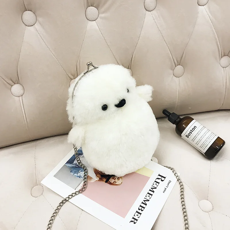 Little Chicken Wallet Women Plush Shoulder Bag Ladies Silver Chains Handbags Soft Fur Animal Bags Fashion Chick Crossbody Purse