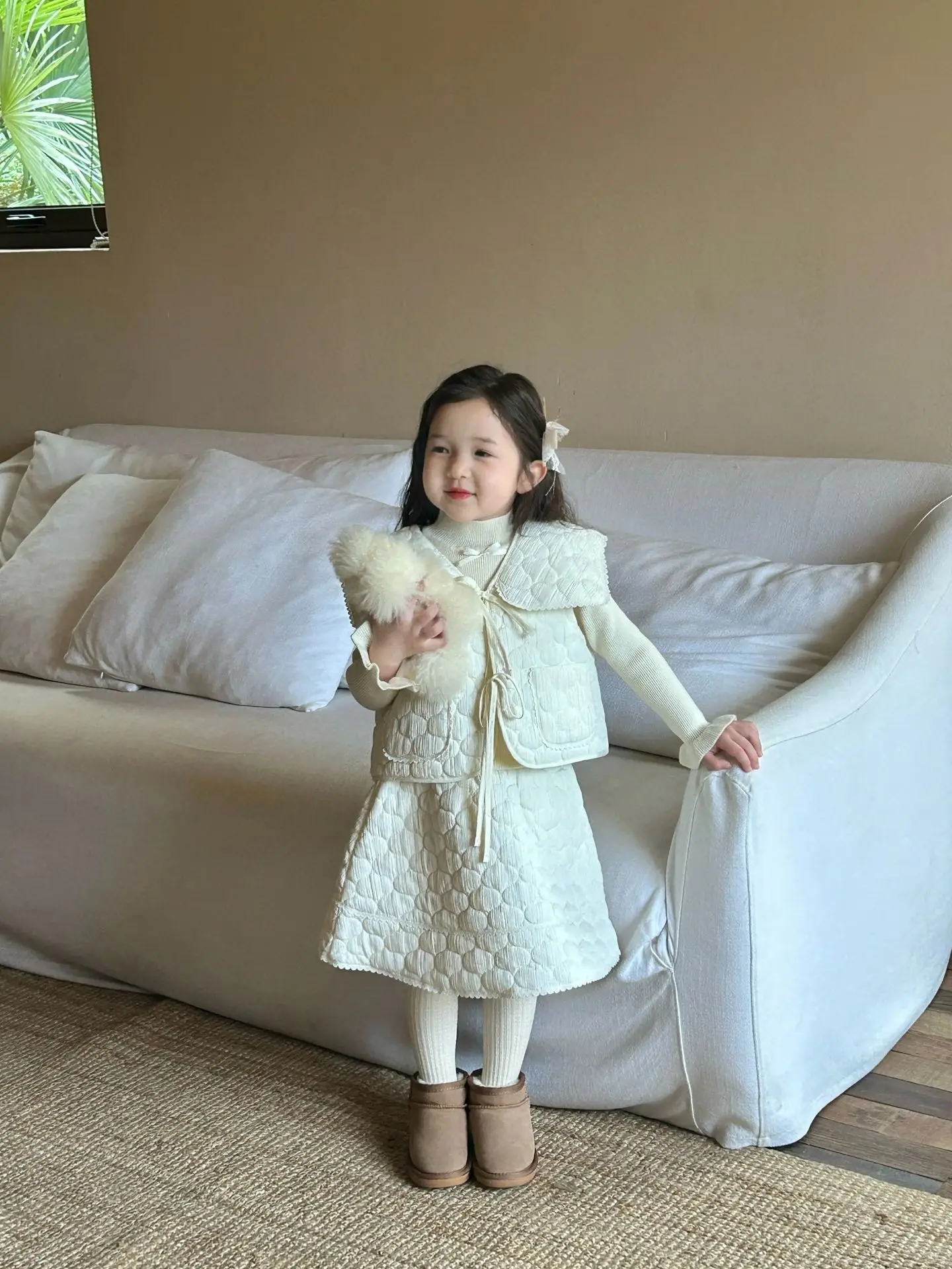 Girls Set Autumn and Winter New Childrens Clothing Girls Big Collar Embroidered Skirt Set Childrens Cotton Vest Skirt
