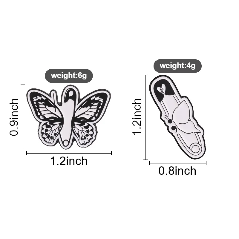 Black White Safety Pin Butterfly Enamel Pins Mental Health Brooches Lapel Badges Semicolon Jewelry Gift for Friends view 2