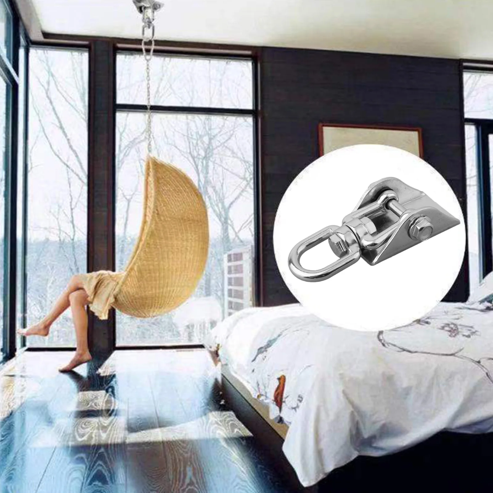 Awning Hanging Chair Hanging Basket Chair Fixing Wooden Screw 1000Lb Capacity Easy To Install Rotating Hook Stainless Steel