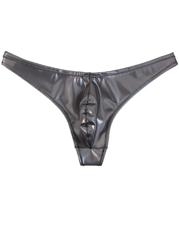 

S-3XL Wet Look PVC Jockstrap Men Convex Pouch Shiny PU Leather Tanga String Thong Hot Sexy Calzoncillos Underwear Bikini Briefs
