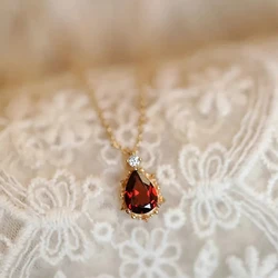 Brand New Silver Original Jewelry Water Drop Ruby Necklace Pendant Charming Charm Temperament Ladies Wedding Party Accessories