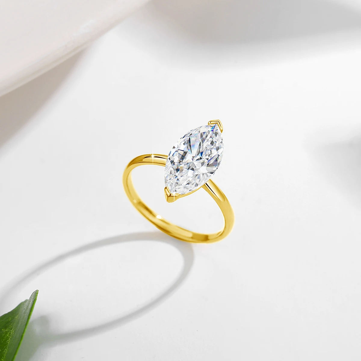 6,5*13mm 2,5ct Marquise-Schliff Moissanit-Ringe für Damen, 18k vergoldet, 925 Sterling Silber, Solitär-Ehering, Brautschmuck – Detail 4