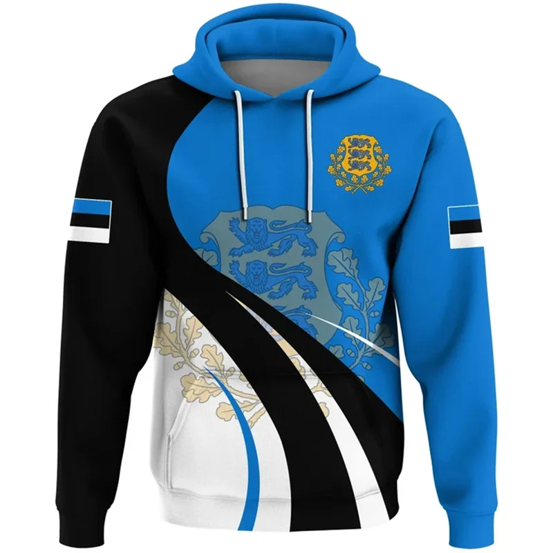 Estonia Coat Of Arms 3D Printing Hoodies RepublicOf Estonia Flag Map Graphic Hooded Hoody Harajuku Unisex Sweatshirts Pullovers