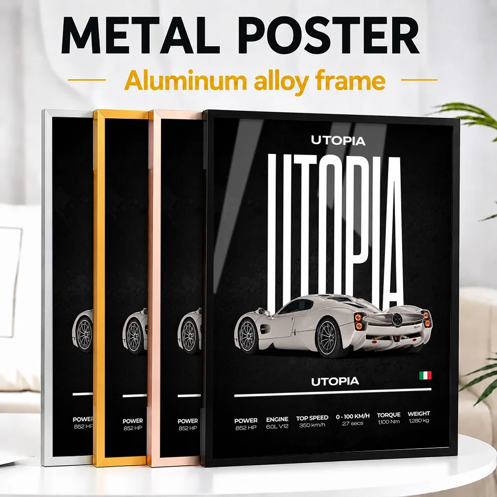 Italy Utopia Car Framed Metal Print Customized Photo Technical Blueprint Style Wall Art For Home Office Premium Collector Gift