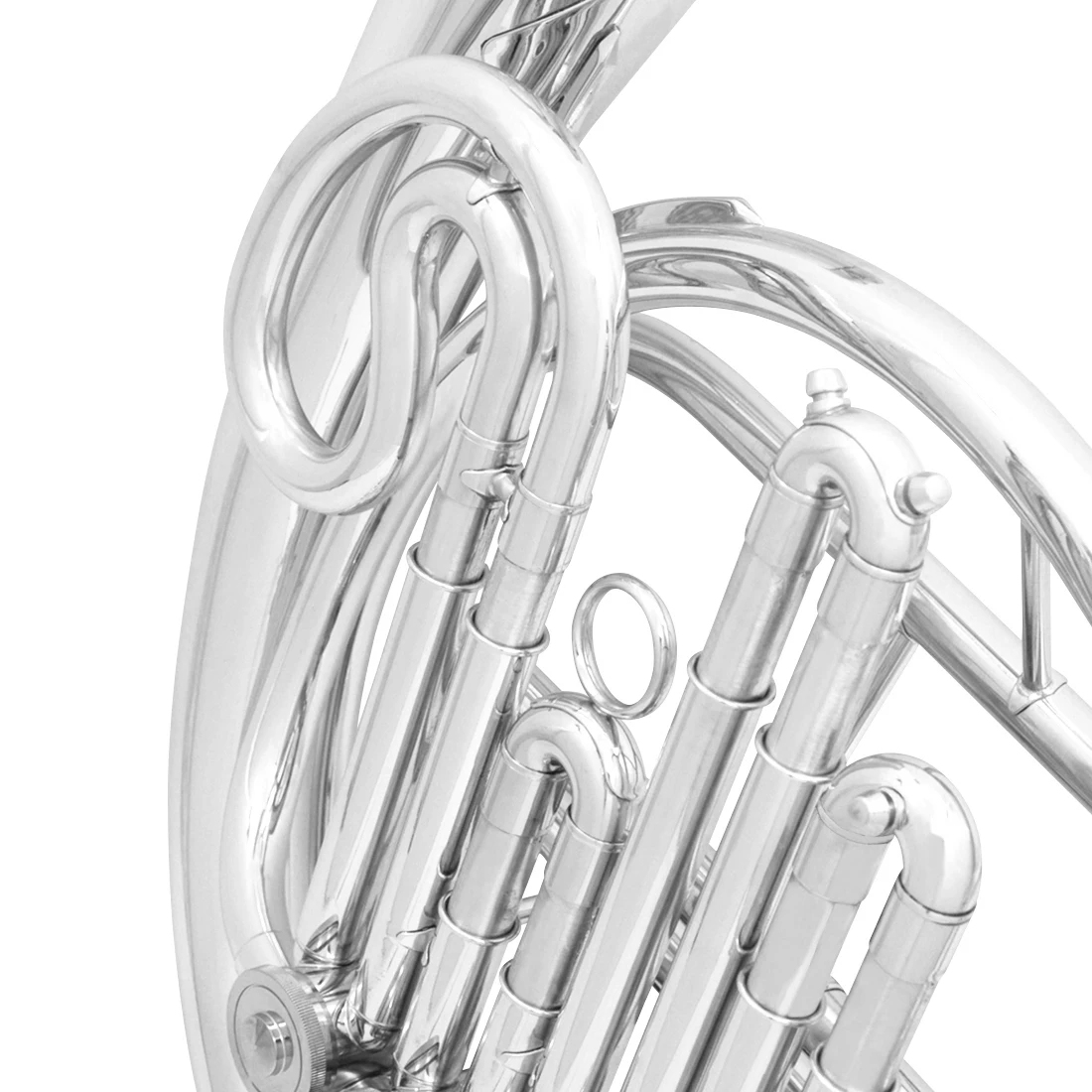 سليد ب ♭   القرن الفرنسي - 4 مفاتيح نحاسية قابلة للفصل، مطلية بالفضة، جرس أكبر من الدرجة الاحترافية مع مجموعة تنظيف لقطعة الفم