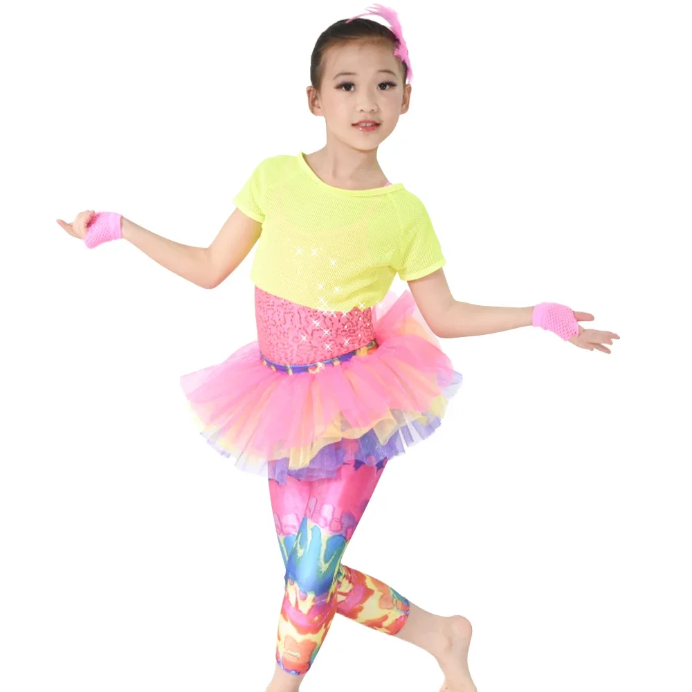 Colorful Girls Jazz Costumes Dance Outfits Cheerleading Clothing Stage Competition Perfomance Wear