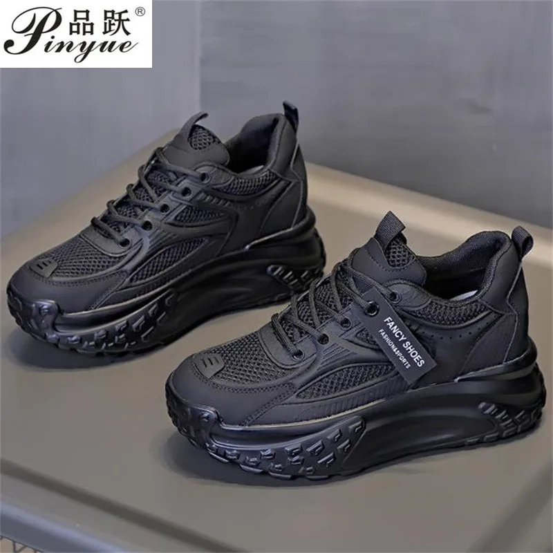 

7cm Women Vulcanize Genuine Leather Stable Spring Autumn High Brand Platform Sneakers Fashion Breathable vulcanized shoes