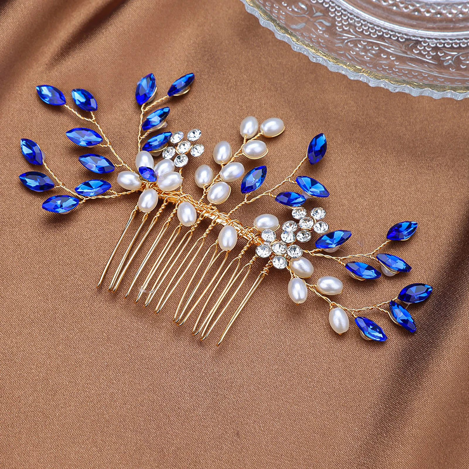 Peinetas para el pelo de boda con diamantes de imitación morados, horquillas con flores y perlas, tocado de novia Simple, accesorios de joyas para el cabello de novia elegantes