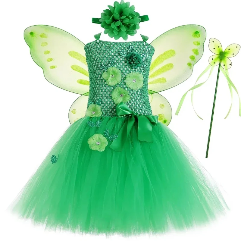 

Green Flower Fairy Ballet Dress for Girls Birthday Party Princess Gown Evening Dress Children's Halloween Forest Fairy Costume