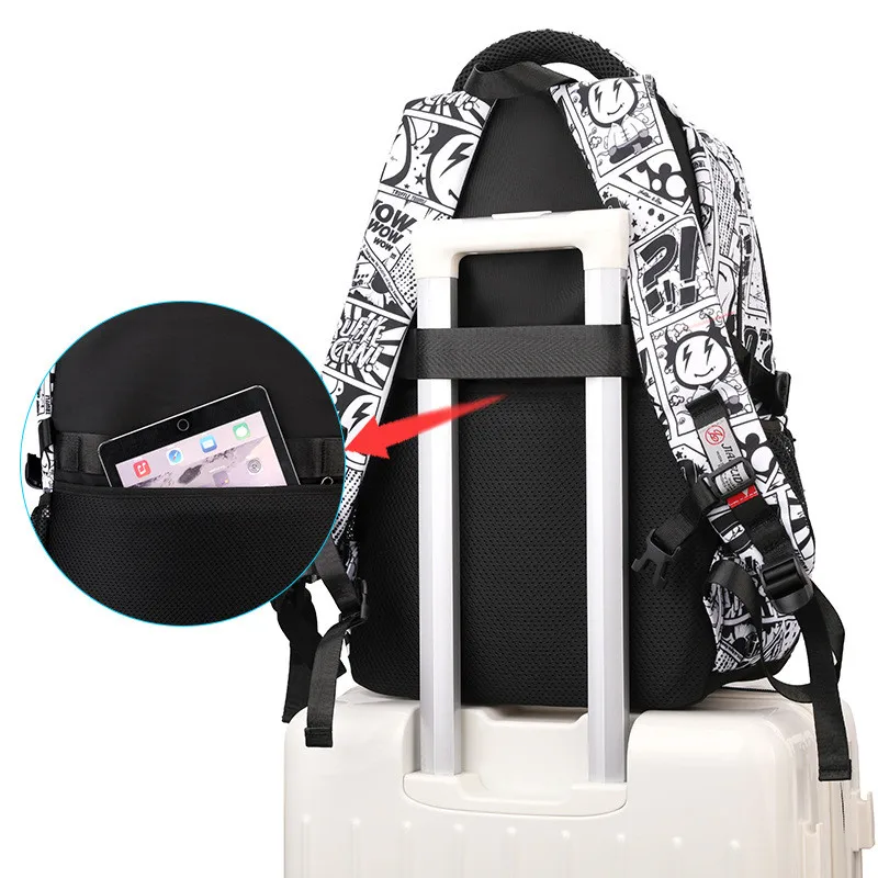 2025 New Waterproof Man Backpack Fit 15.6inch Laptop Graffiti printing Backpack Women Oxford Travel Male Bag Vintage School Bag view 3