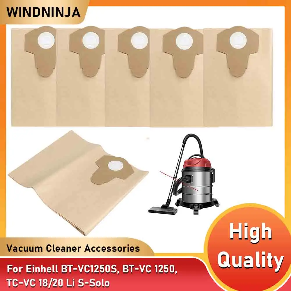 Sacs sous vide humides et secs 20L 30L, 5/10 pièces, pour Einhell BT-VC1250S/BT-VC1250/TC-VC 18/20 Li s-Solo, sacs de collecte de poussière en papier