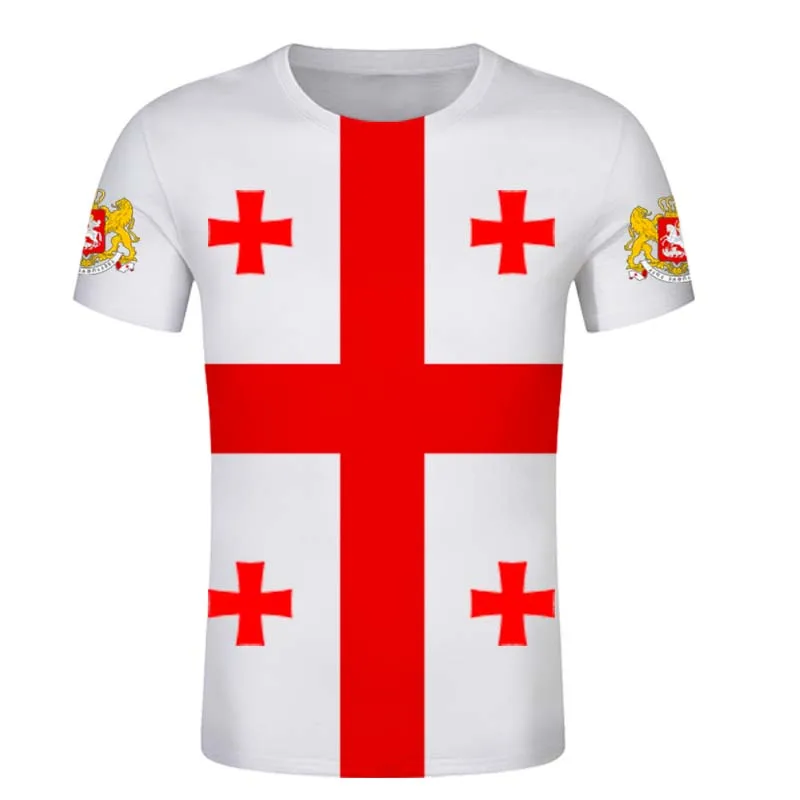 Georgia T shirtCustom Men Red Cross Flag Black T Shirts Child whiteT Shirt Custom Couple Clothing