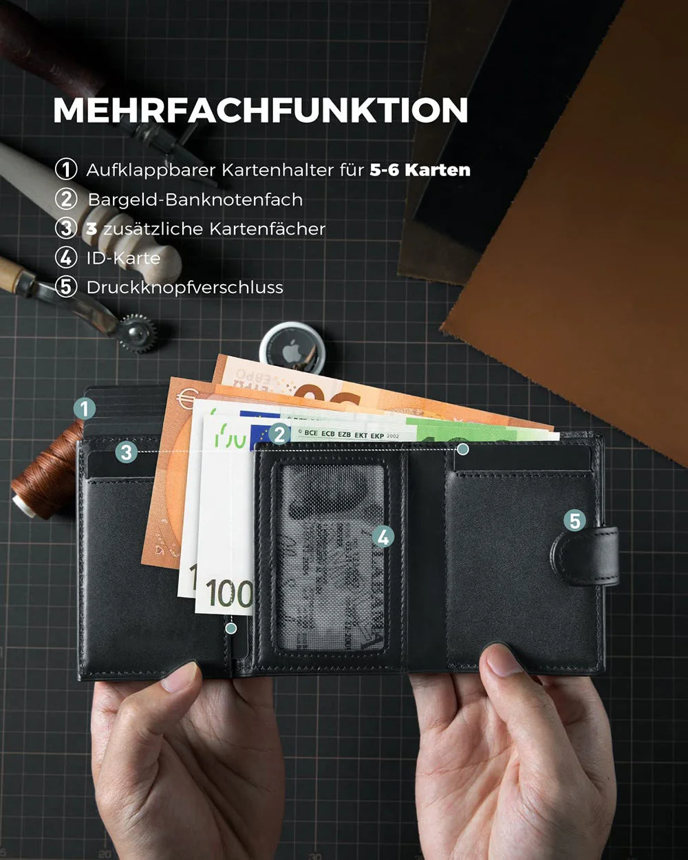Men's New Design Leather Aluminum Pop up Bifold Wallet RFID Card Holders - Durable Fashionable Money Holder for Men