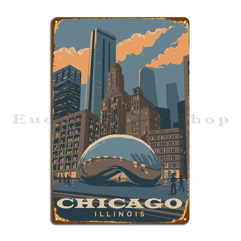 Travel To Chicago Metal Plaque Wall Mural Plaques Designs Wall Custom Printing Tin Sign Poster