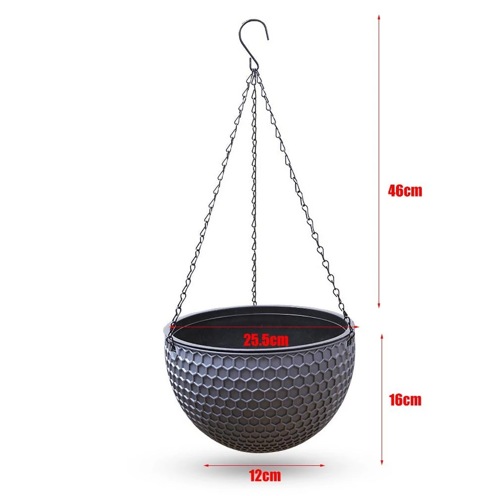 1 piece honeycomb rattan hanging plastic flower pot, indoor and outdoor hanging flower pot, gray 25.5*25.5*16cm