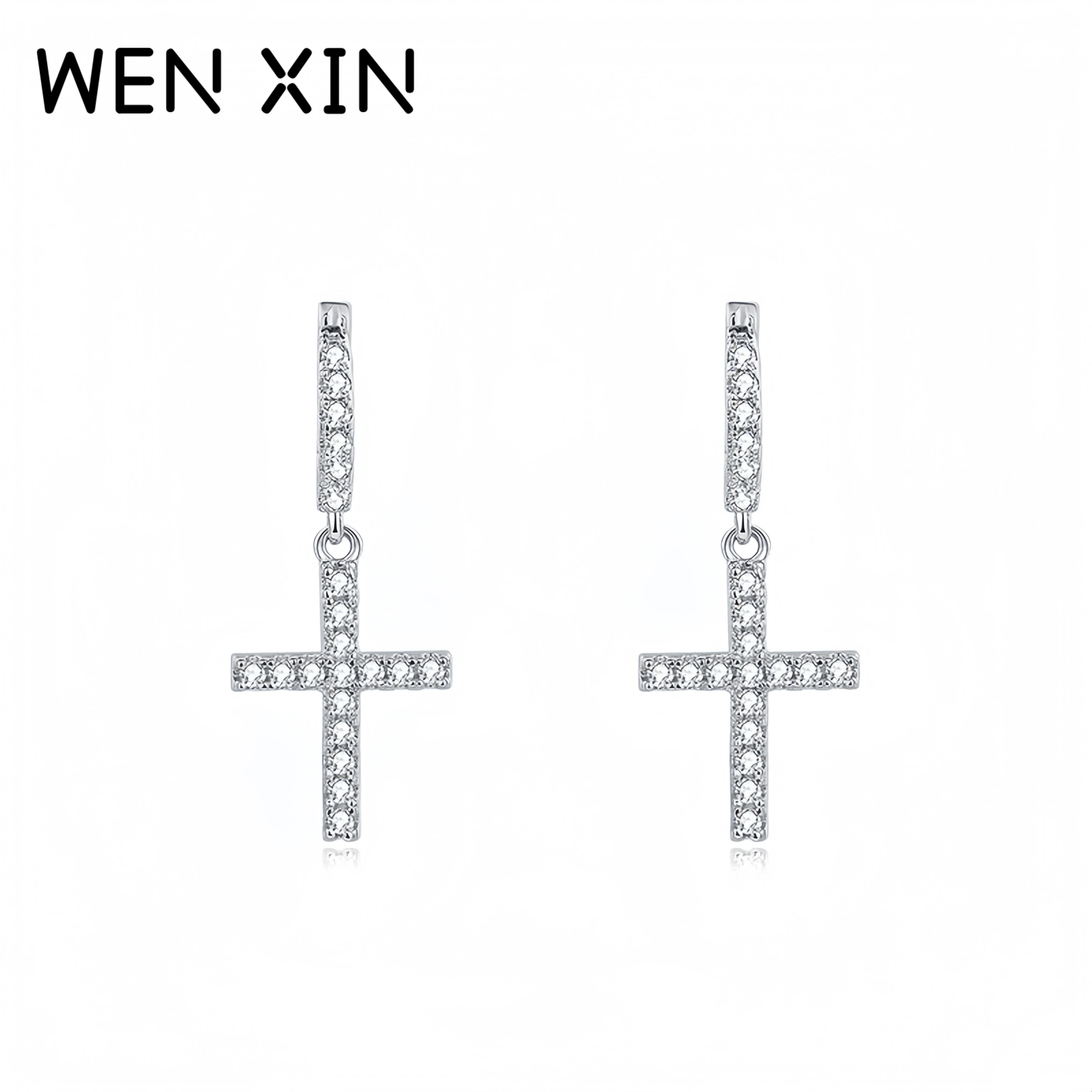 

WENXIN Luxury 18k Gold Plated 925 Sterling Silver Cross Earrings Lab Grown Gemstones Moissanite Diamond Earrings Fine Jewelry