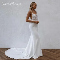 Yunshang Elegant Mermaid Wedding Dress Square Collar Spaghetti Straps Lace Backless Bridal Train Vestidos De Novia Customized