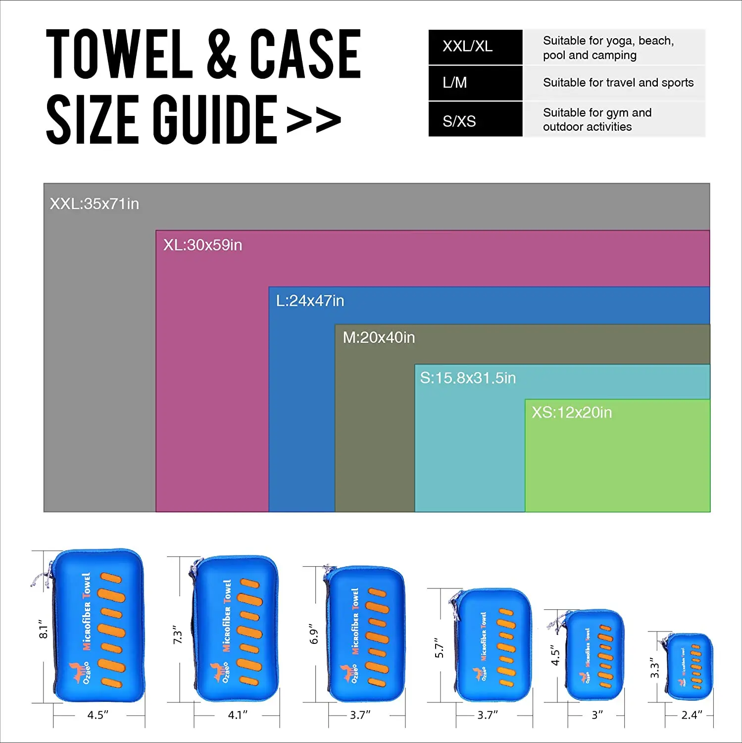 EVA Case Microfiber Travel Towel, Lightweight Gym Towel, Ultra Compact, Fast Drying for Sports, Beach, Swimming, Camping