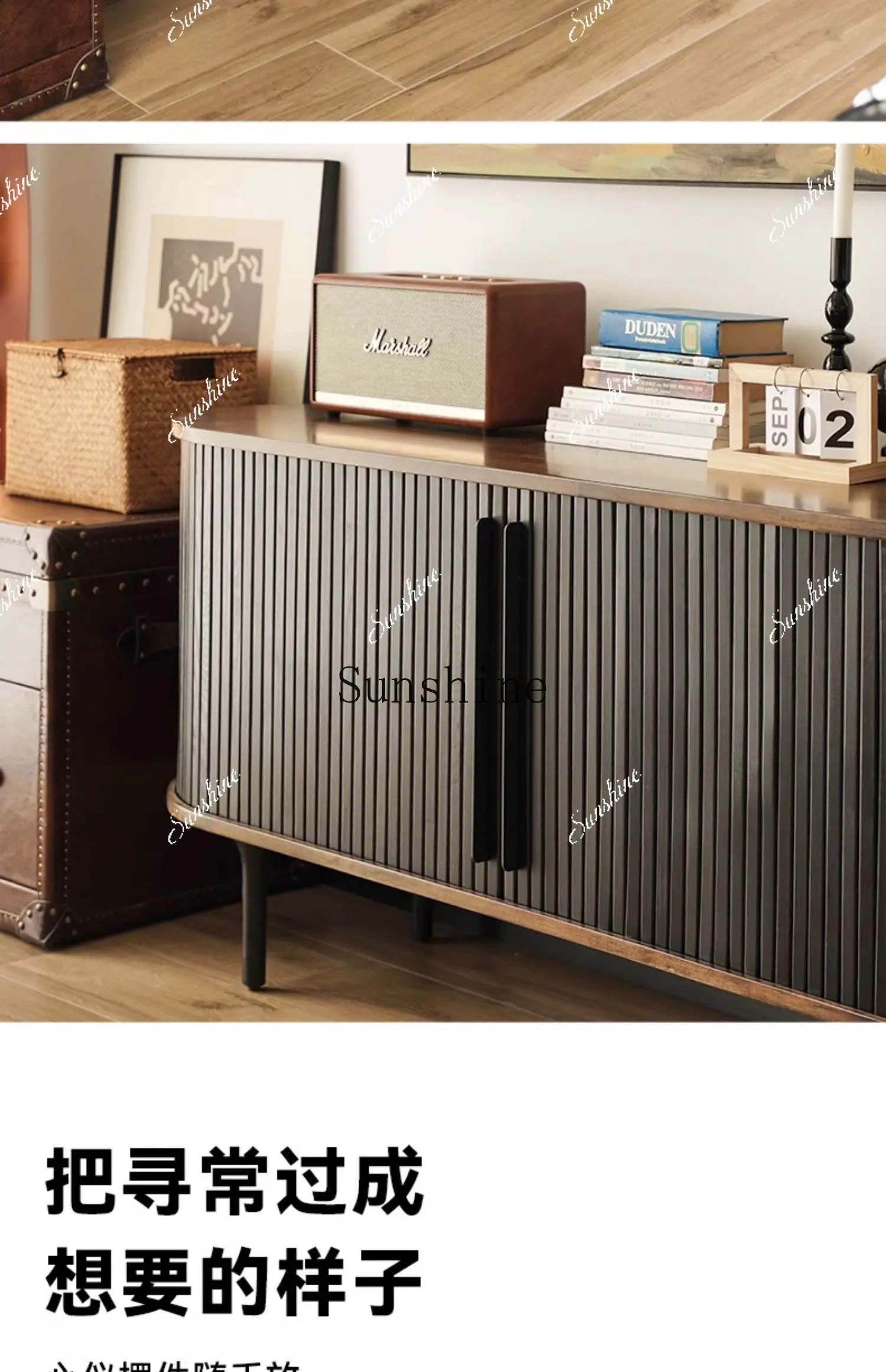 Nordic retro solid wood dining side cabinet, rolling shutter door, storage side cabinet  FT