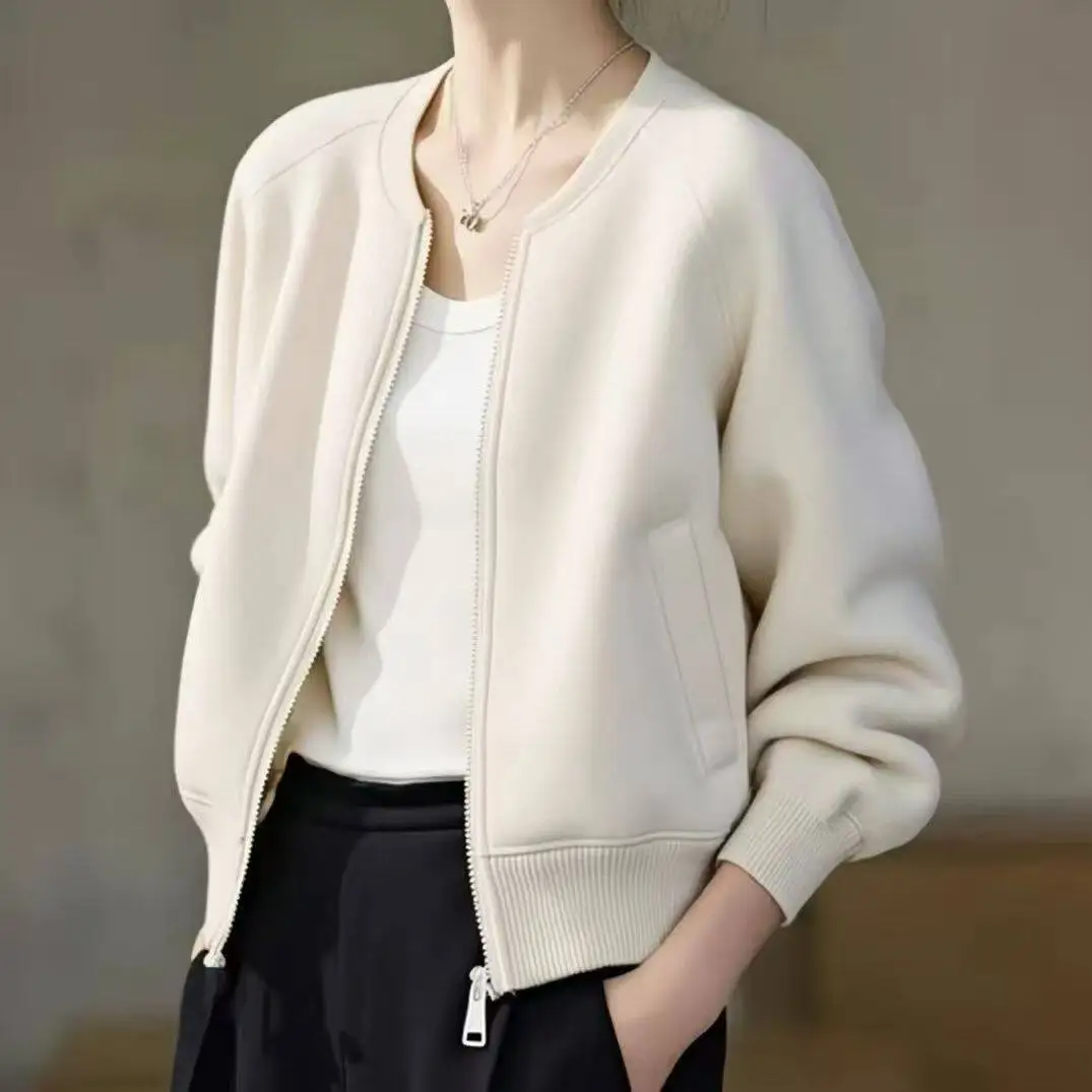 

New Korean Style Simple Fashionable Short Jacket Women'S Loose And Casual Versatile Zipper Cardigan Baseball Jersey Coat Female