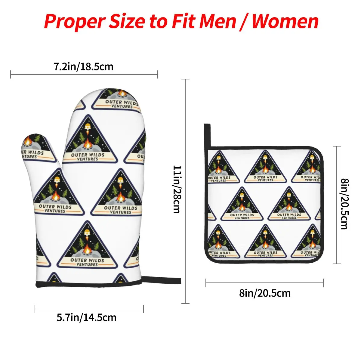 Outer Wilds Ventures Patch Oven Mitts and Pot Holder Sets of 4 for Baking Kitchen Cooking BBQ Resistant Non-Slip Gloves