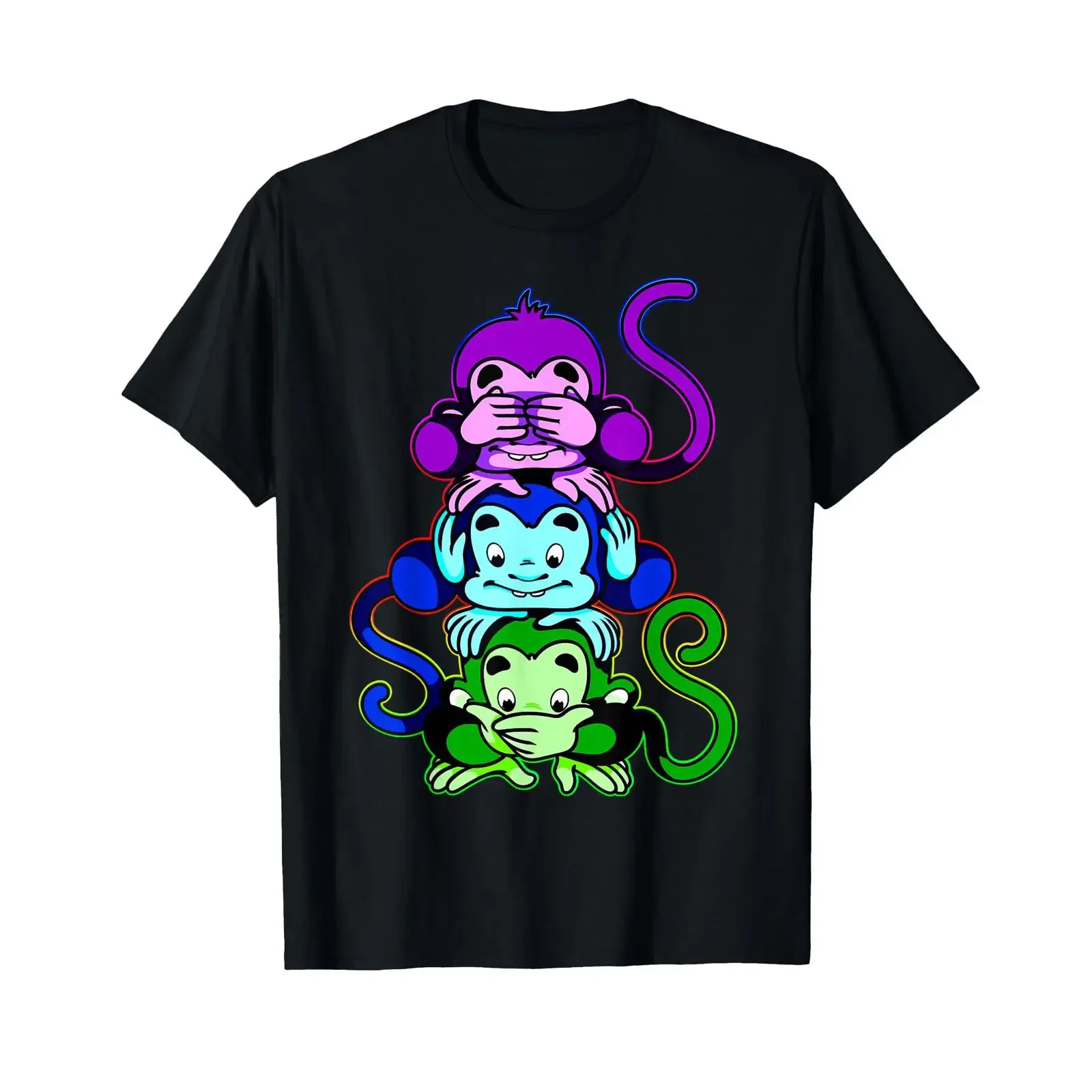 Three Wise Monkeys See No Evil Hear Speak T Shirt vintage Washed designer clothes Comfortable Versatile streetwear Unisex