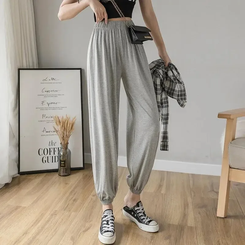 High Waist Office Ladies Tight-fitting High-stretch All-match Gray Casual Wide-leg Lantern Cropped Trousers Fashion Harem Pants