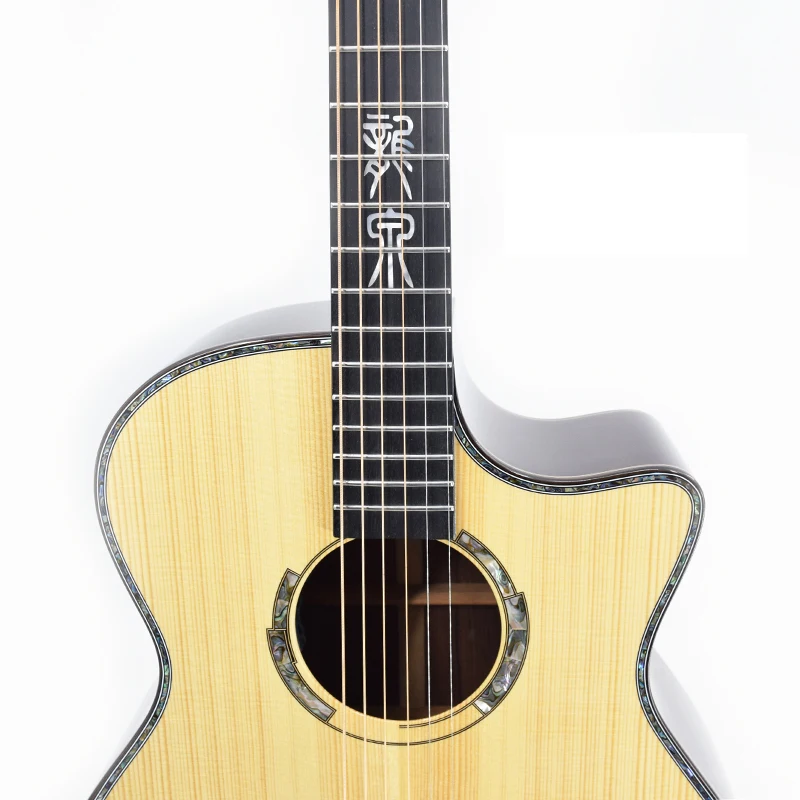 High Quality Longquan All-Solid Acoustic Guitar with Ebony Fingerboard Durable and Resilient