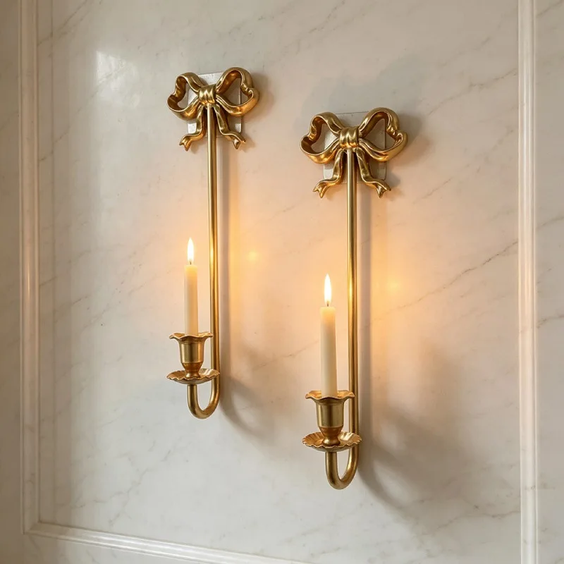 Vintage Iron Bow Wall Candle Sconce, Matte Gold, Entryway Hallway Bedroom Wall Decoration