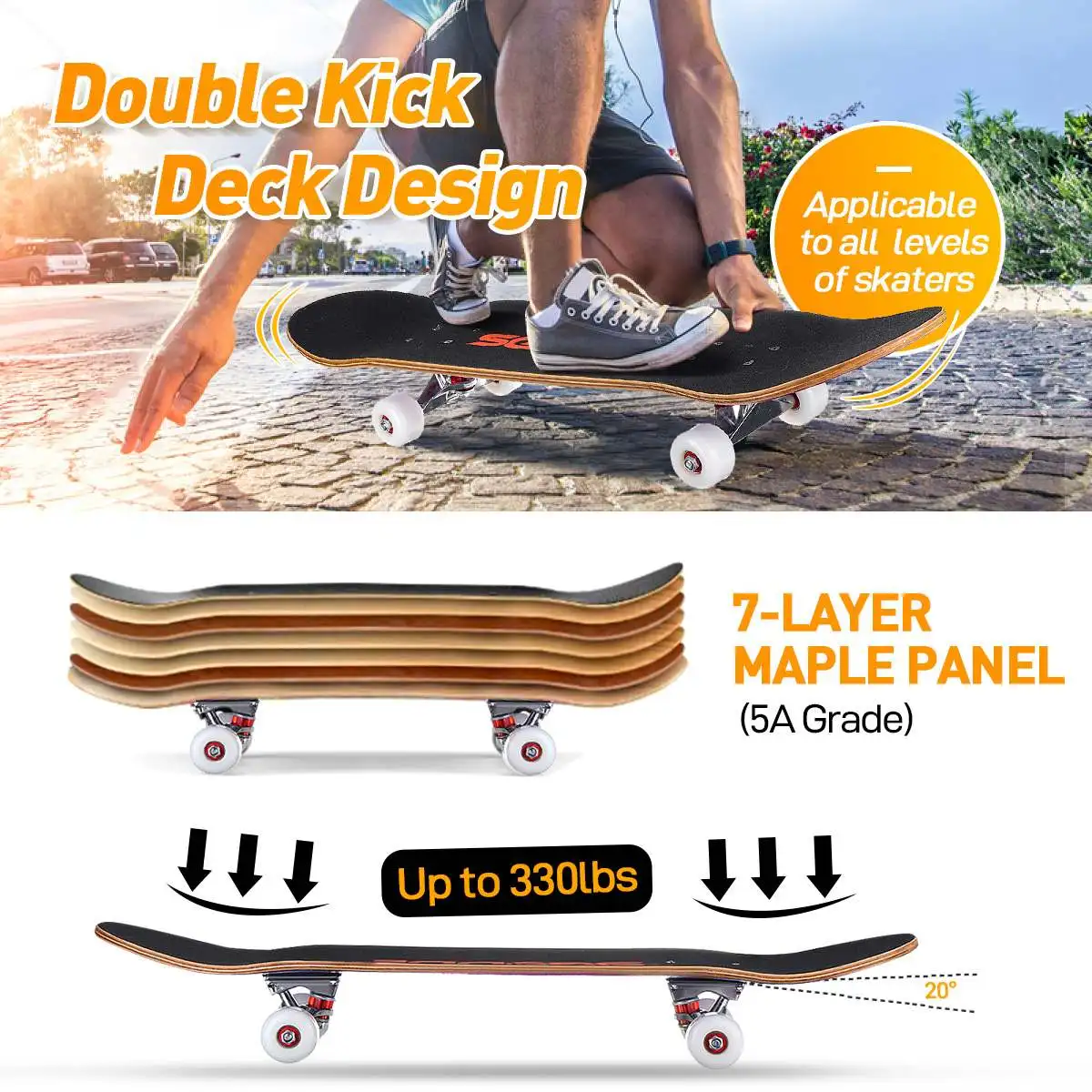 Skateboards 7 Layer Canadian Maple Double Kick Long-board for Children Kids Skateboard Youths Beginners Longboard Cartoon Sticke