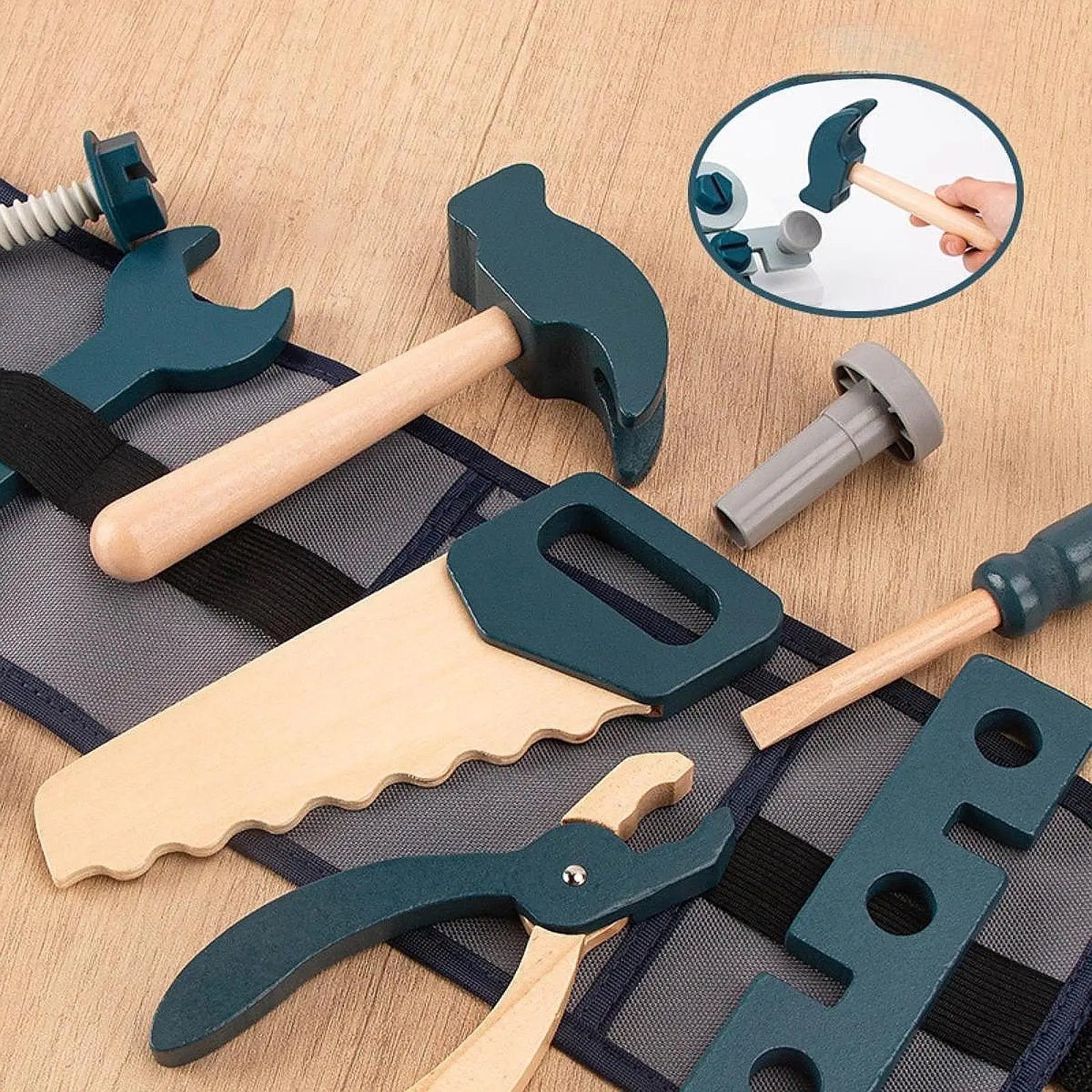 

Kids Tool Belt Set Wooden for Boys Girls Pliers Saw Wrench Screwdriver Pretend