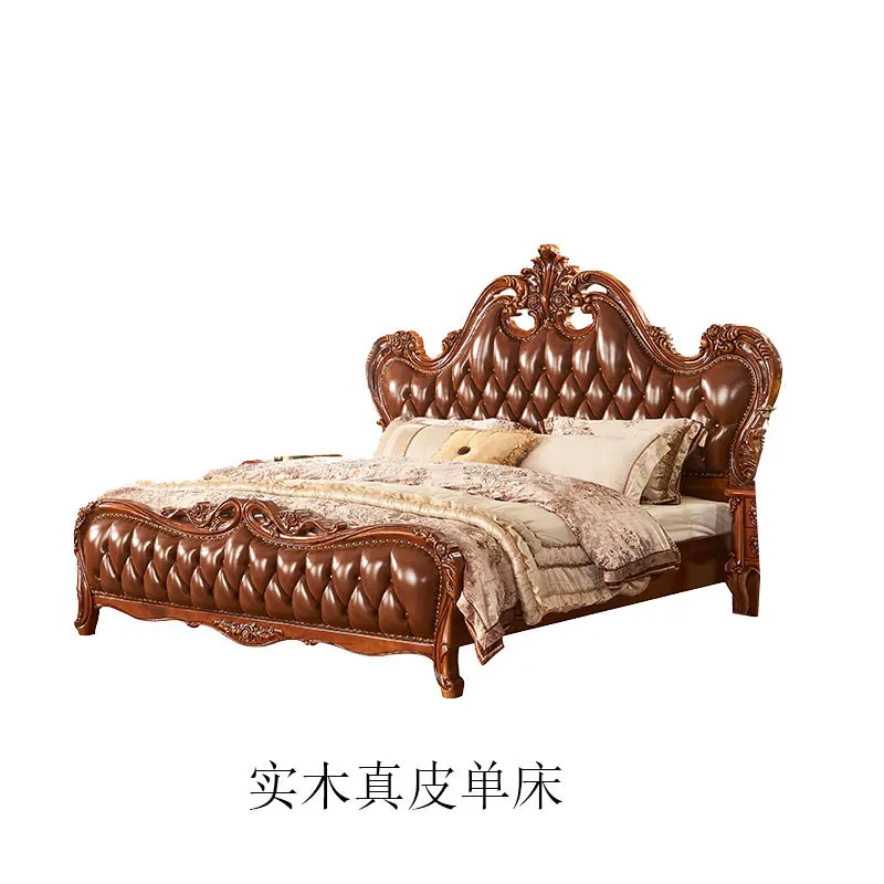 European classical solid wood carving flower leather bedroom furniture 1.8 meters double bed master bedroom luxury wedding 4