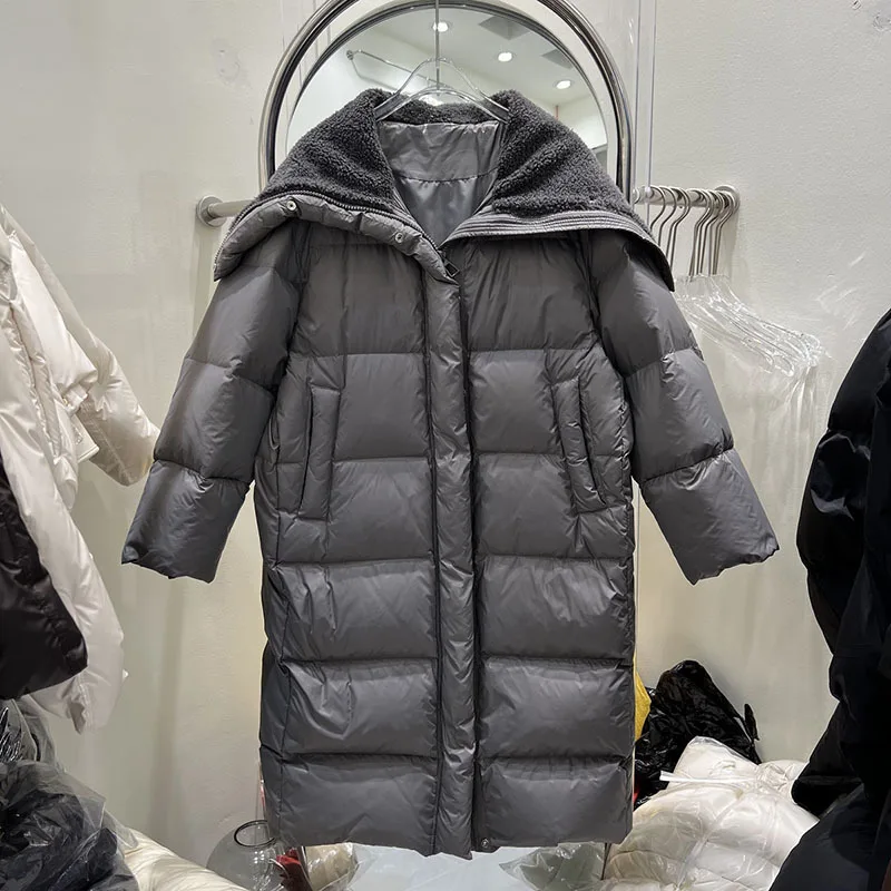 

Korean 2023 Hot Long Down Jacket Women Large lapel Down Coat Winter New Loose Puffer Jacket Thick Windbraker Down Coat