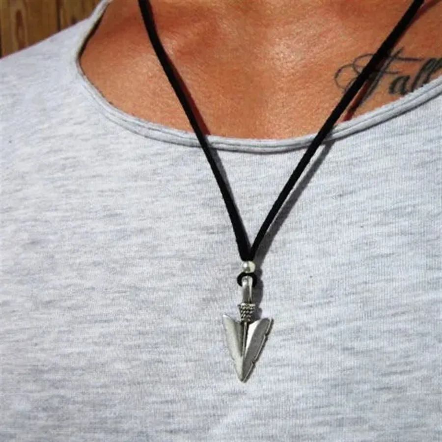 New Simple Silver Color Anchor Necklaces for Man Vintage Classic Design Leather Chain Jewelry Necklace Male Gift