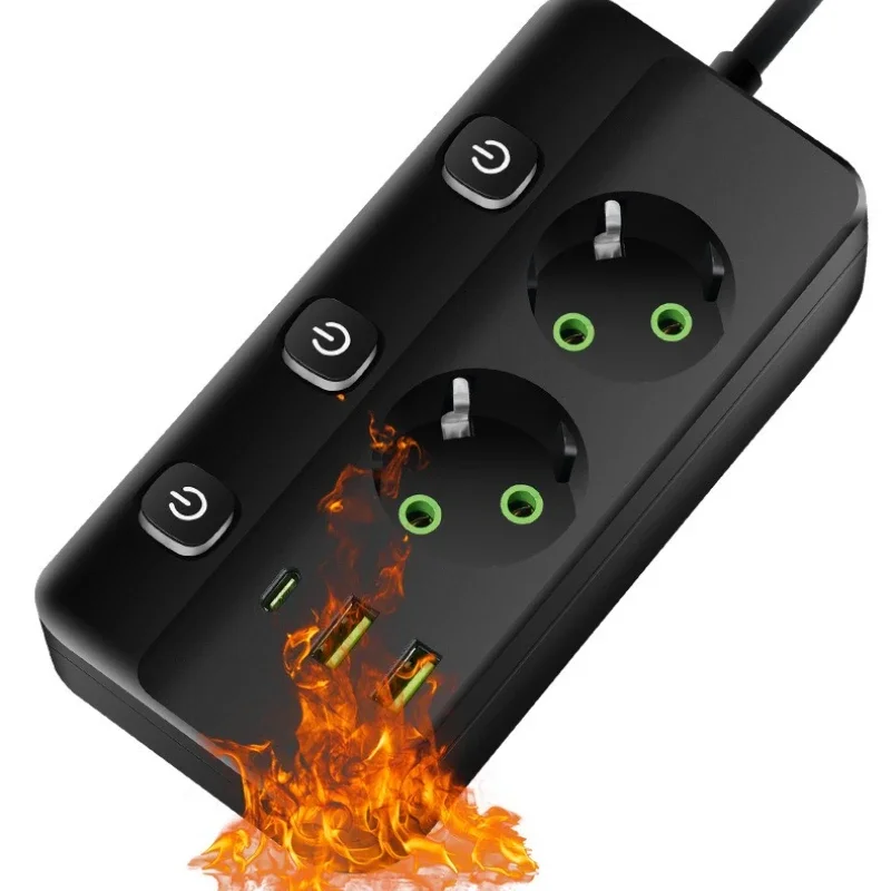 EU Plug Power Strip 2/3/4/5 Position Independent Control Socket with 2 USB 1 Type-C Ports 2m Extension Cord Electrical Sockets image 5