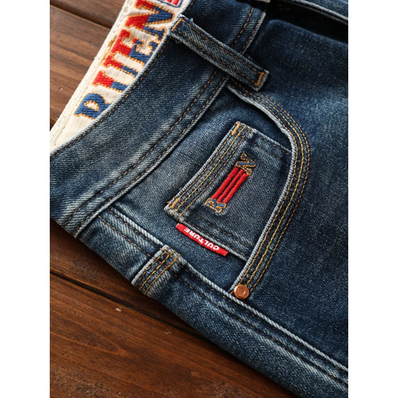 

Высококачественные мужские джинсы, осень 20225, мужские эластичные модные универсальные повседневные простые брюки с вышивкой