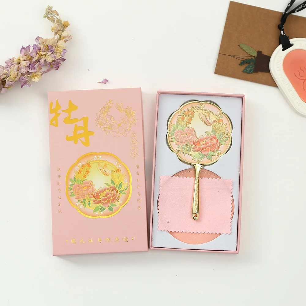 Miroir en métal de Style chinois Vintage, mignon, Portable, délicat, outils cosmétiques doux, miroir de maquillage de poche pour chambre à coucher