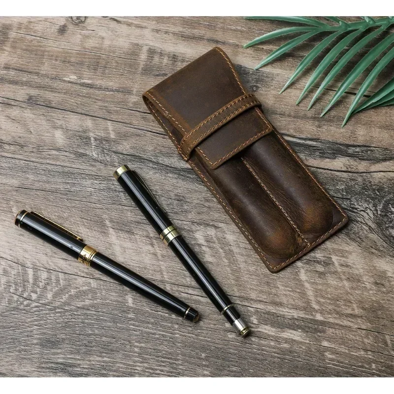 Handmade Cowhide Pen Holder Vintage Horsehide Pen Case Can Hold 1-3 Fountain Pens Personalized Creative Student Pen Case