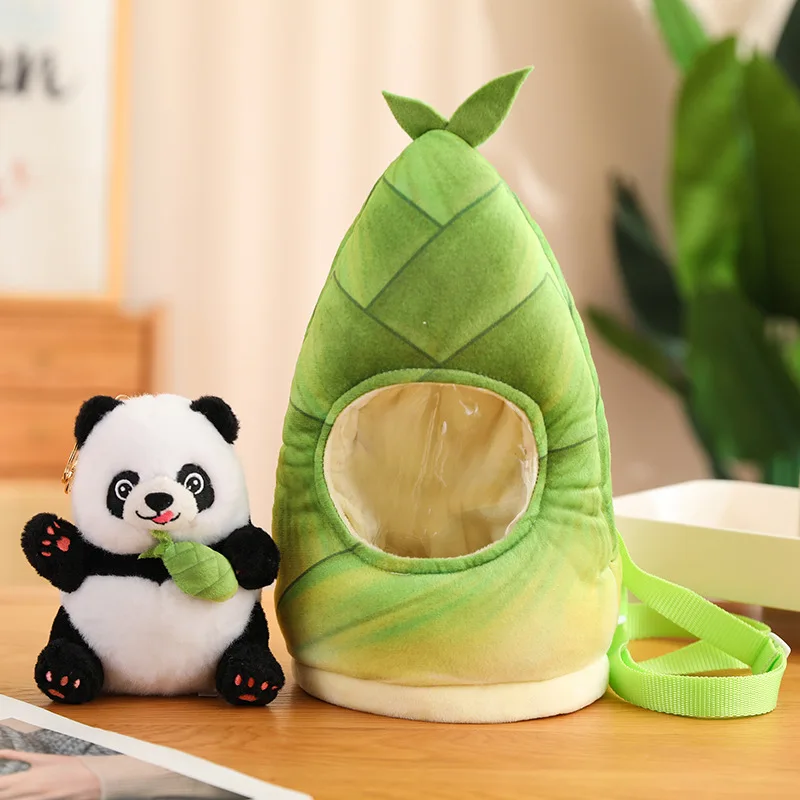 Kawaii Plush Panda Bamboo Shoot Bag Soft Plushie Doll Toys Cute Children Kindergarten Backpack Gift For Girls Kids Dropshipping