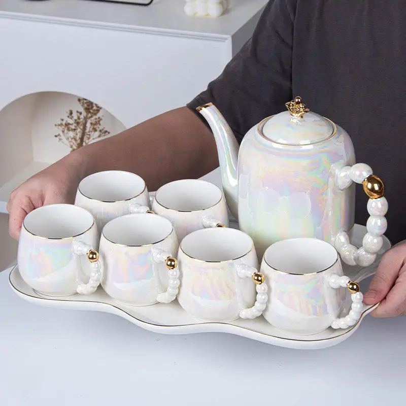 

Ceramic water cup set Colorful pearl coffee cup Household European ceramic tea set Household housewarming gift box