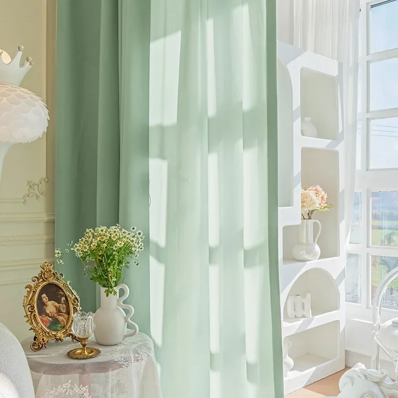 Living Dining Room Bedroom New French Style Aixiang Gauze Light-transmitting and Opaque Gauze Curtain Curtains