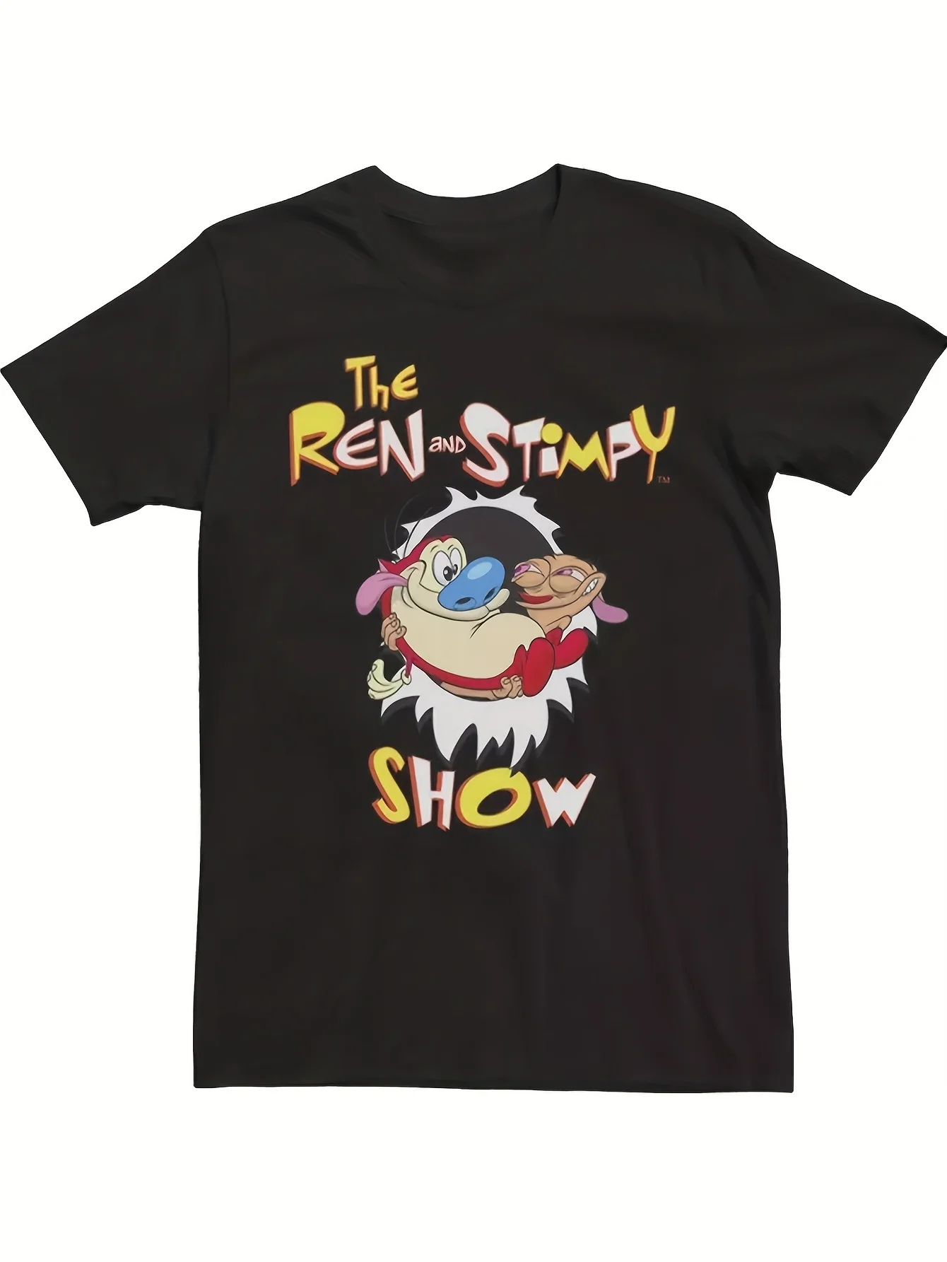 Черная футболка с коротким рукавом Ren and Stimpy, все размеры S-5XL XB354, уличная одежда, мужские винтажные новые подарки для спортзала
